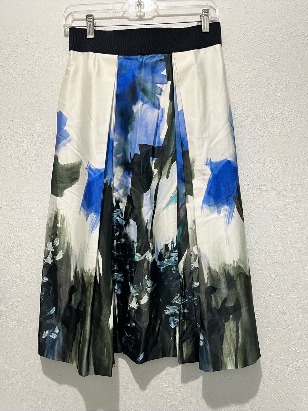 Milly Abstract Floral A-Line Skirt in Blue, Black and White